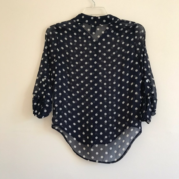 High Low Sheer Polka Dot Button Up Top Shirt Size Small - Picture 4 of 5
